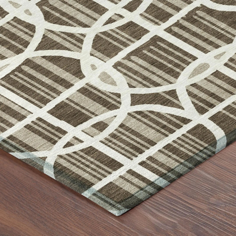 5' X 8' Chocolate And Brown Geometric Washable Indoor Outdoor Area Rug Homeroots Outdoor