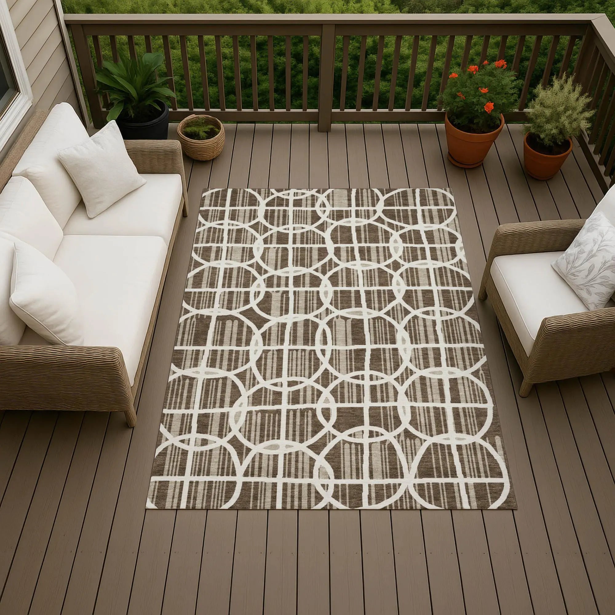5' X 8' Chocolate And Brown Geometric Washable Indoor Outdoor Area Rug Homeroots Outdoor