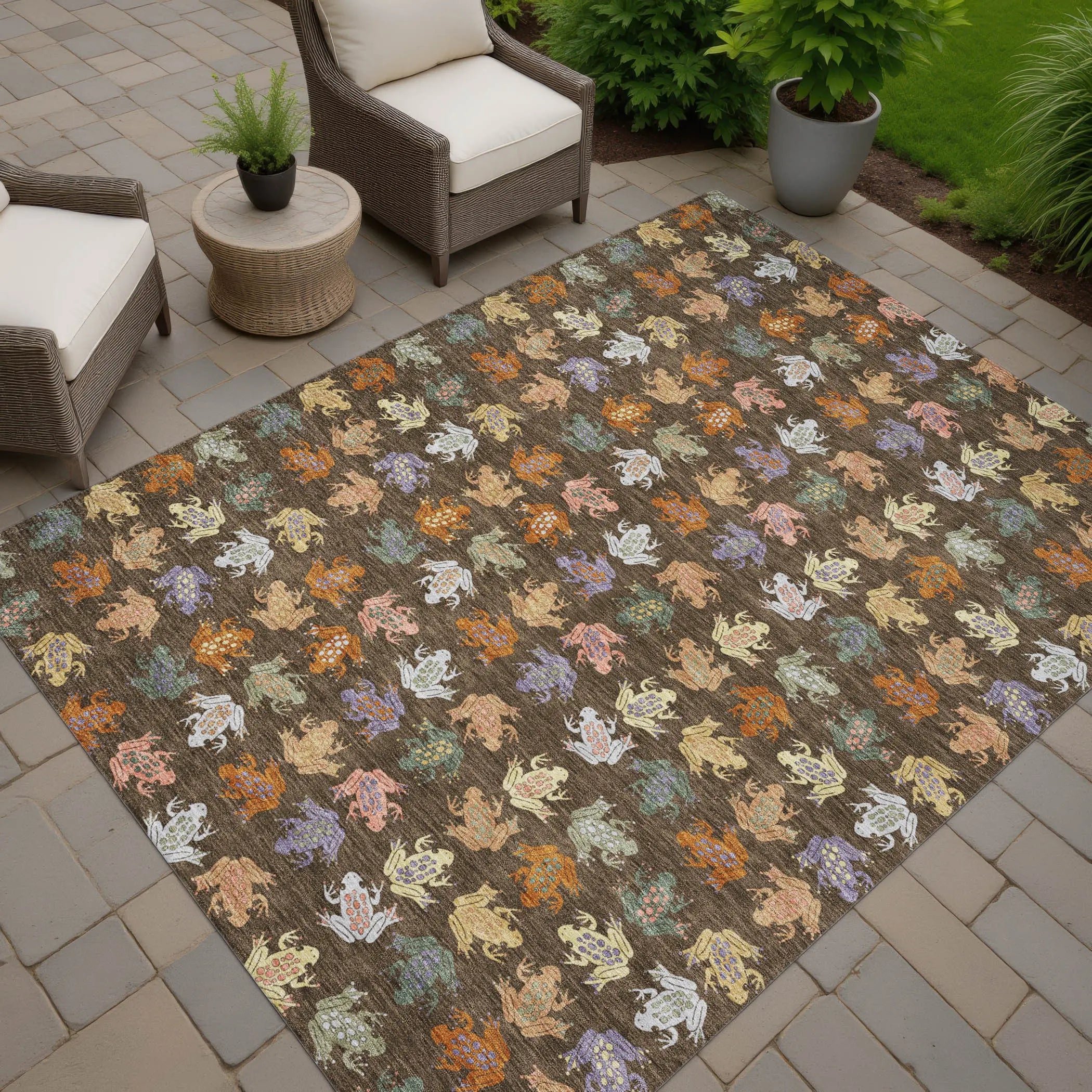 5' X 8' Chocolate And Brown Geometric Washable Indoor Outdoor Area Rug Homeroots Outdoor