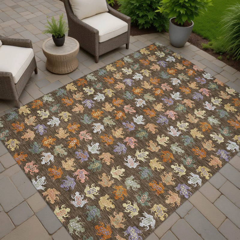 5' X 8' Chocolate And Brown Geometric Washable Indoor Outdoor Area Rug Homeroots Outdoor