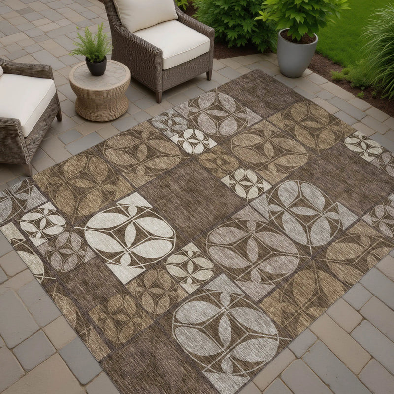5' X 8' Chocolate And Brown Geometric Washable Indoor Outdoor Area Rug Homeroots Outdoor