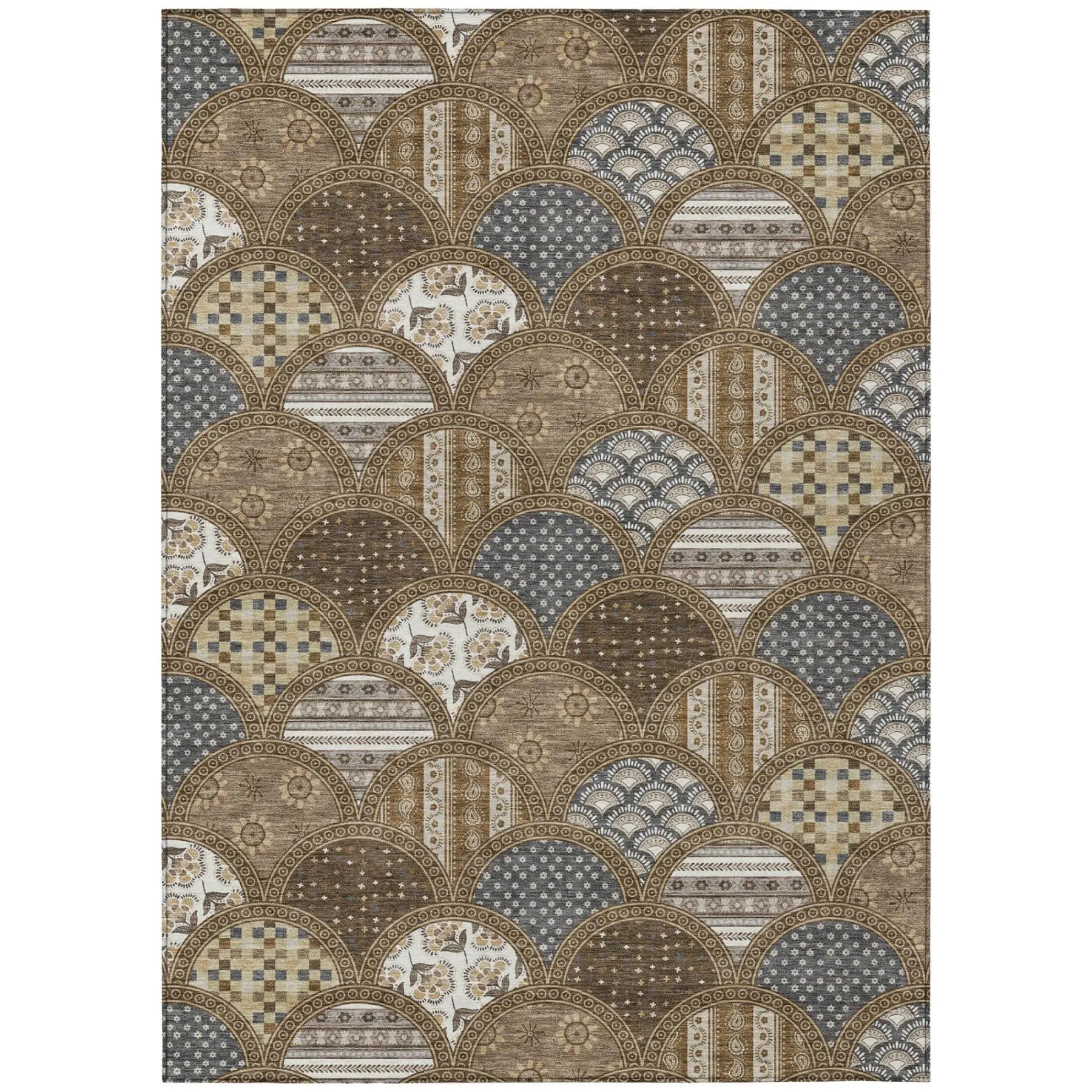 5' X 8' Chocolate And Brown Geometric Washable Indoor Outdoor Area Rug Homeroots Outdoor