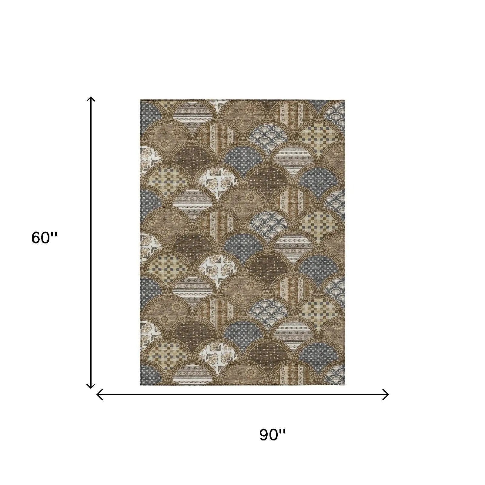 5' X 8' Chocolate And Brown Geometric Washable Indoor Outdoor Area Rug Homeroots Outdoor