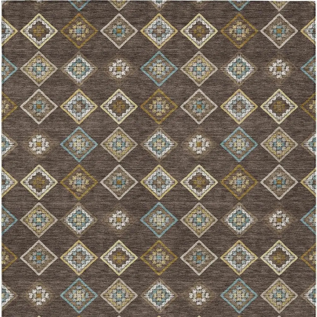 5' X 8' Chocolate And Brown Geometric Washable Indoor Outdoor Area Rug Homeroots Outdoor