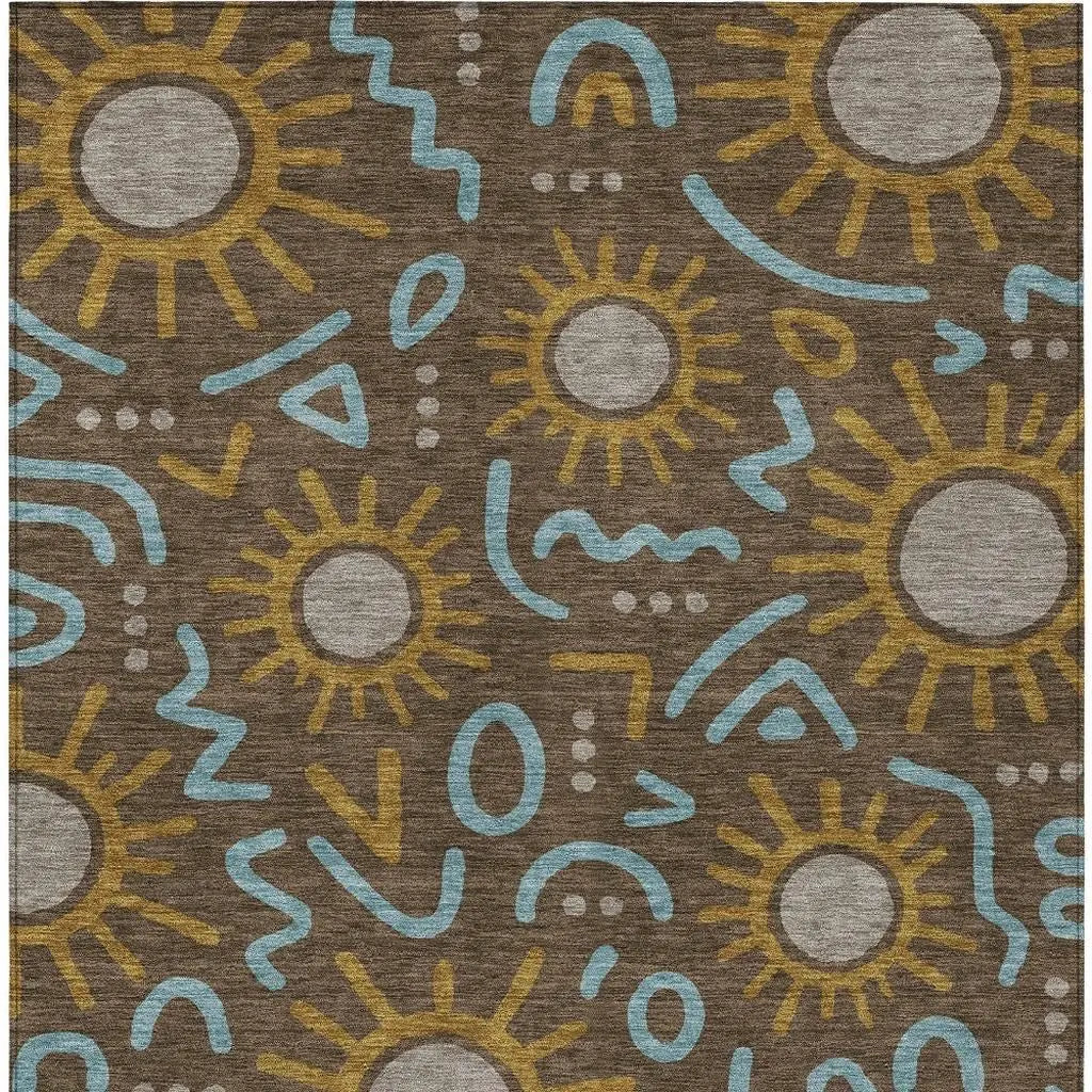 5' X 8' Chocolate And Brown Geometric Washable Indoor Outdoor Area Rug Homeroots Outdoor