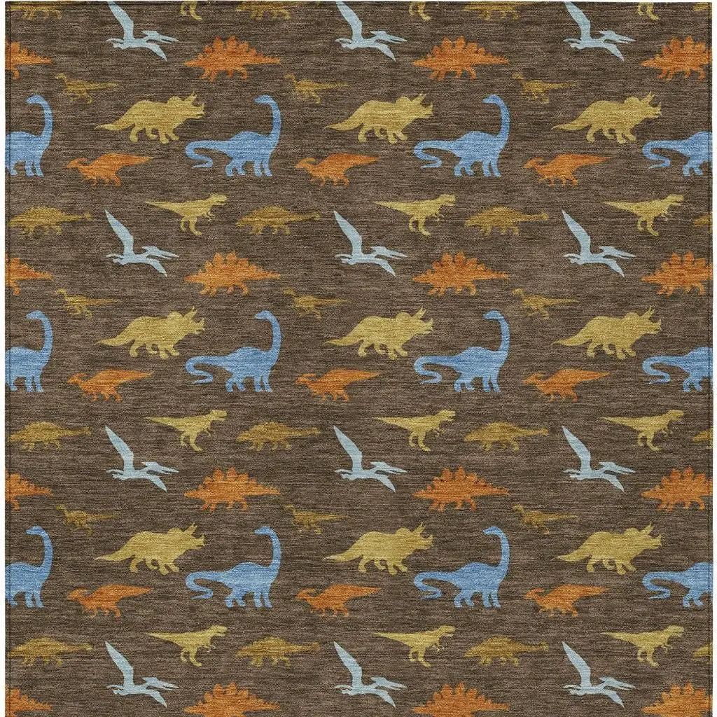 5' X 8' Chocolate And Brown Geometric Washable Indoor Outdoor Area Rug Homeroots Outdoor