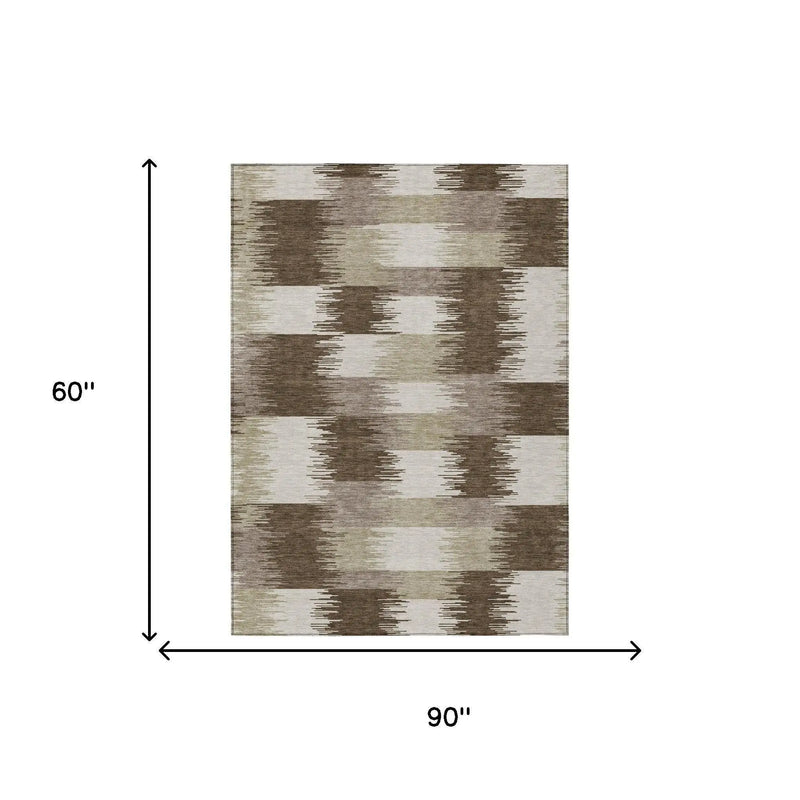 5' X 8' Chocolate And Brown Geometric Washable Indoor Outdoor Area Rug Homeroots Outdoor