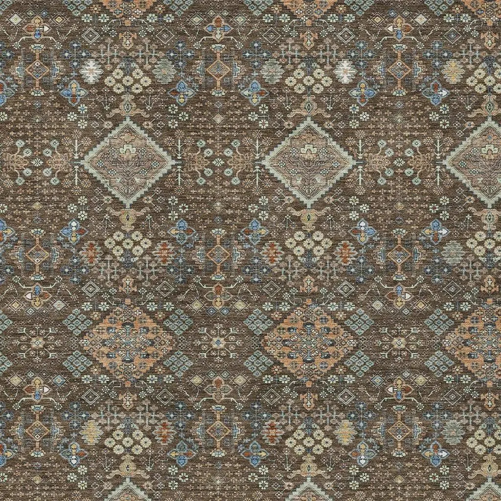 5' X 8' Chocolate And Brown Geometric Washable Indoor Outdoor Area Rug Homeroots Outdoor