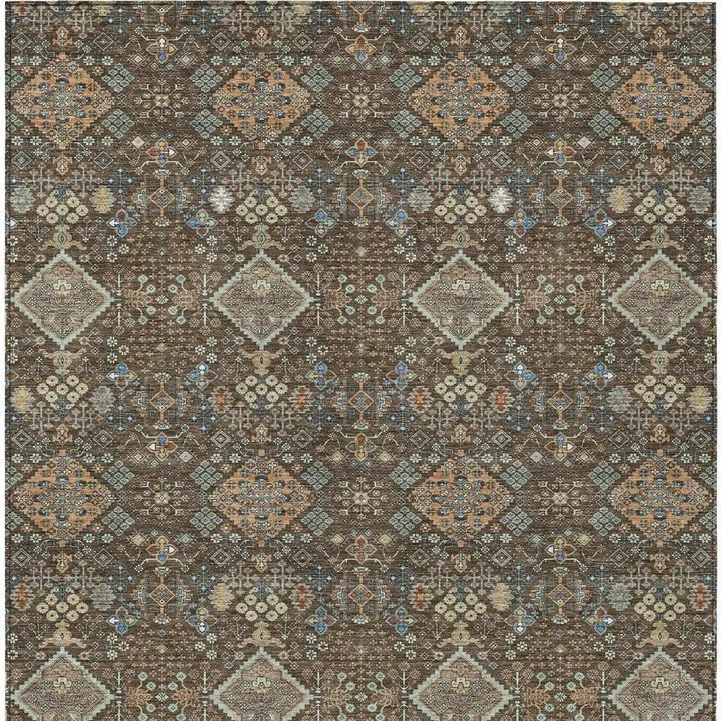 5' X 8' Chocolate And Brown Geometric Washable Indoor Outdoor Area Rug Homeroots Outdoor