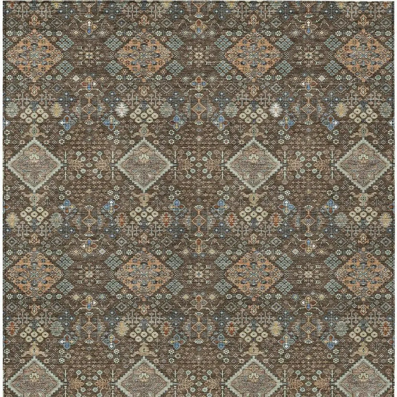 5' X 8' Chocolate And Brown Geometric Washable Indoor Outdoor Area Rug Homeroots Outdoor
