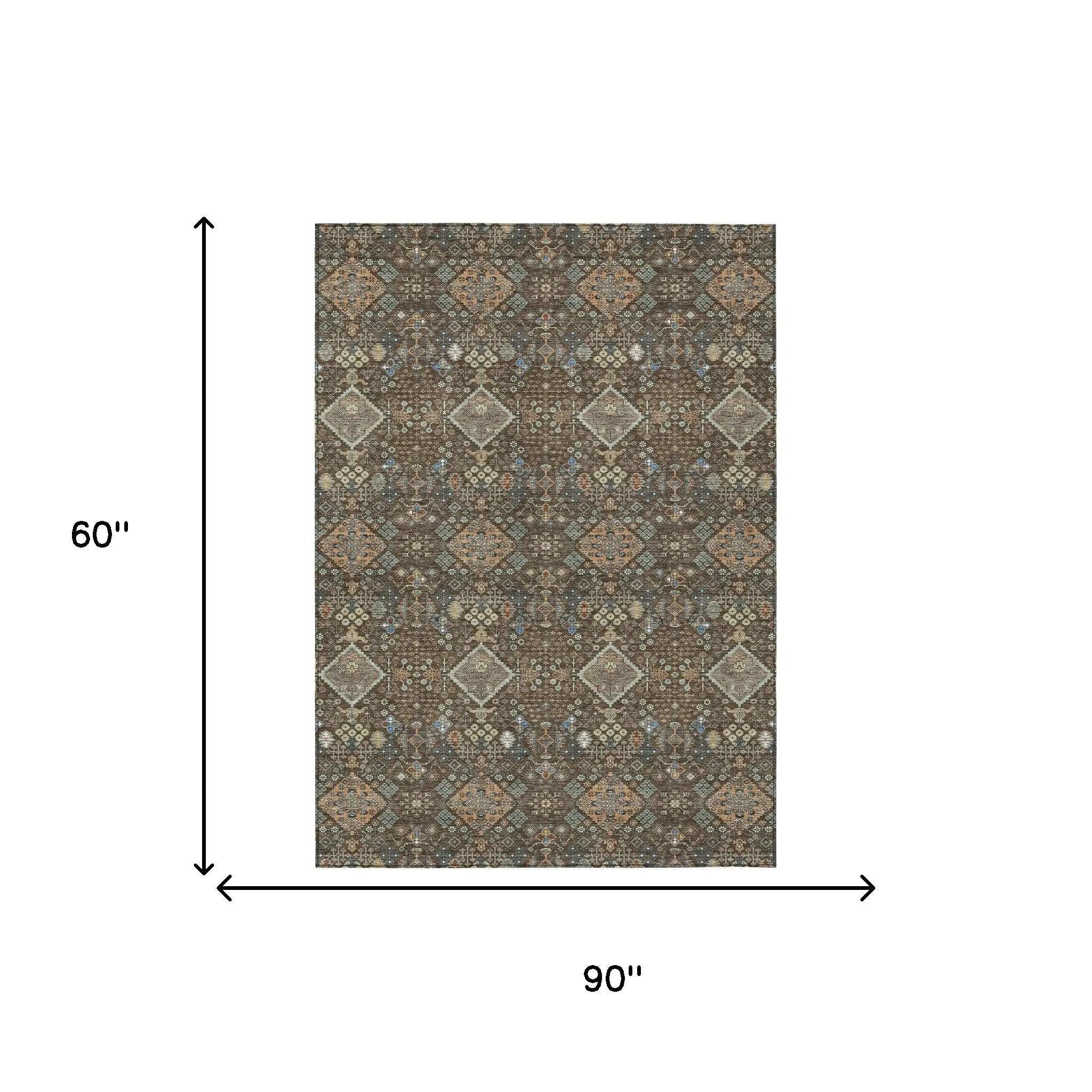 5' X 8' Chocolate And Brown Geometric Washable Indoor Outdoor Area Rug Homeroots Outdoor