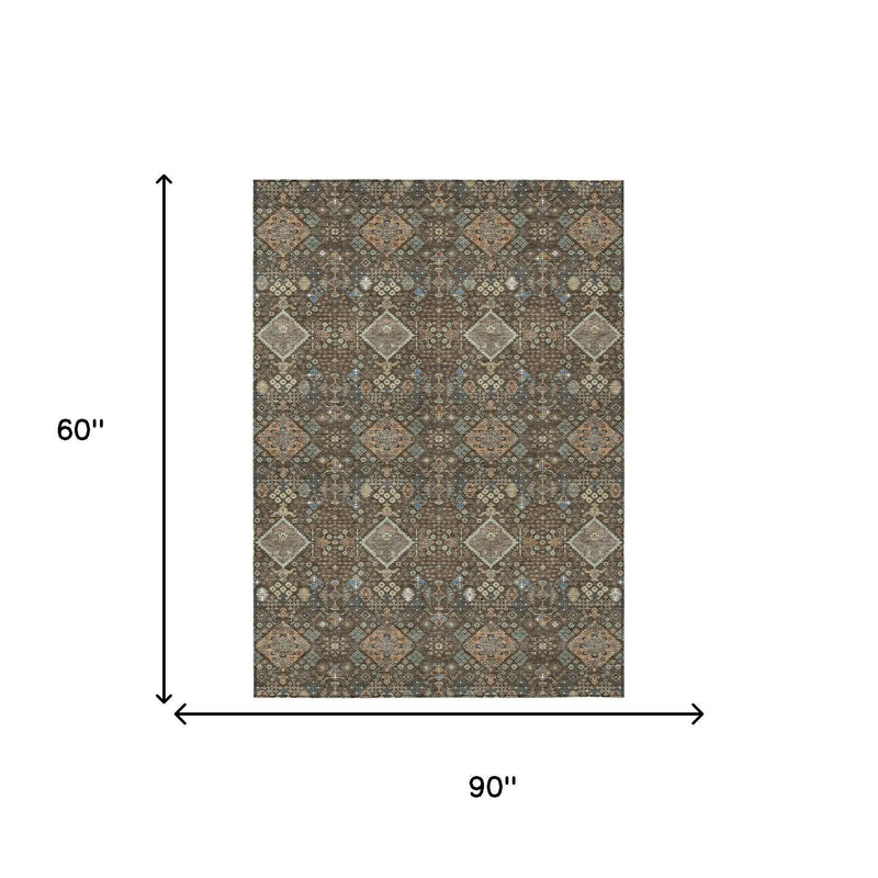 5' X 8' Chocolate And Brown Geometric Washable Indoor Outdoor Area Rug Homeroots Outdoor