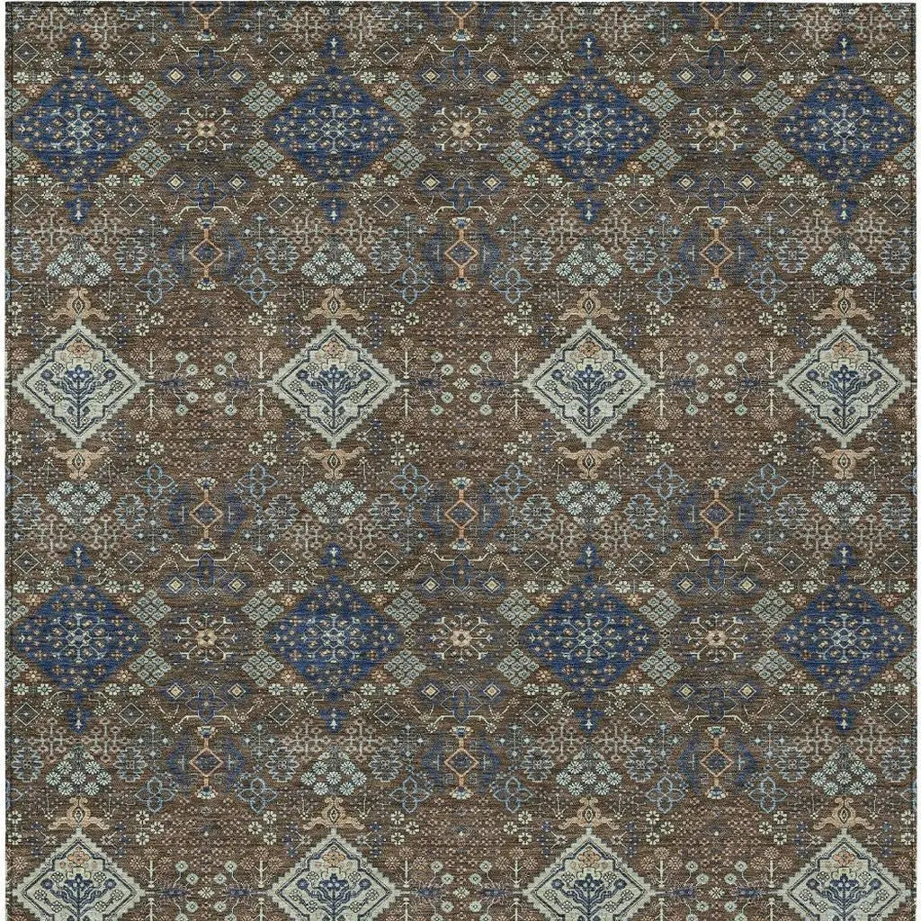5' X 8' Chocolate And Brown Geometric Washable Indoor Outdoor Area Rug Homeroots Outdoor