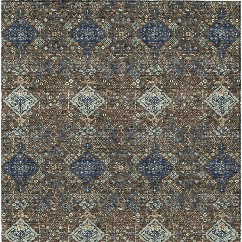 5' X 8' Chocolate And Brown Geometric Washable Indoor Outdoor Area Rug Homeroots Outdoor