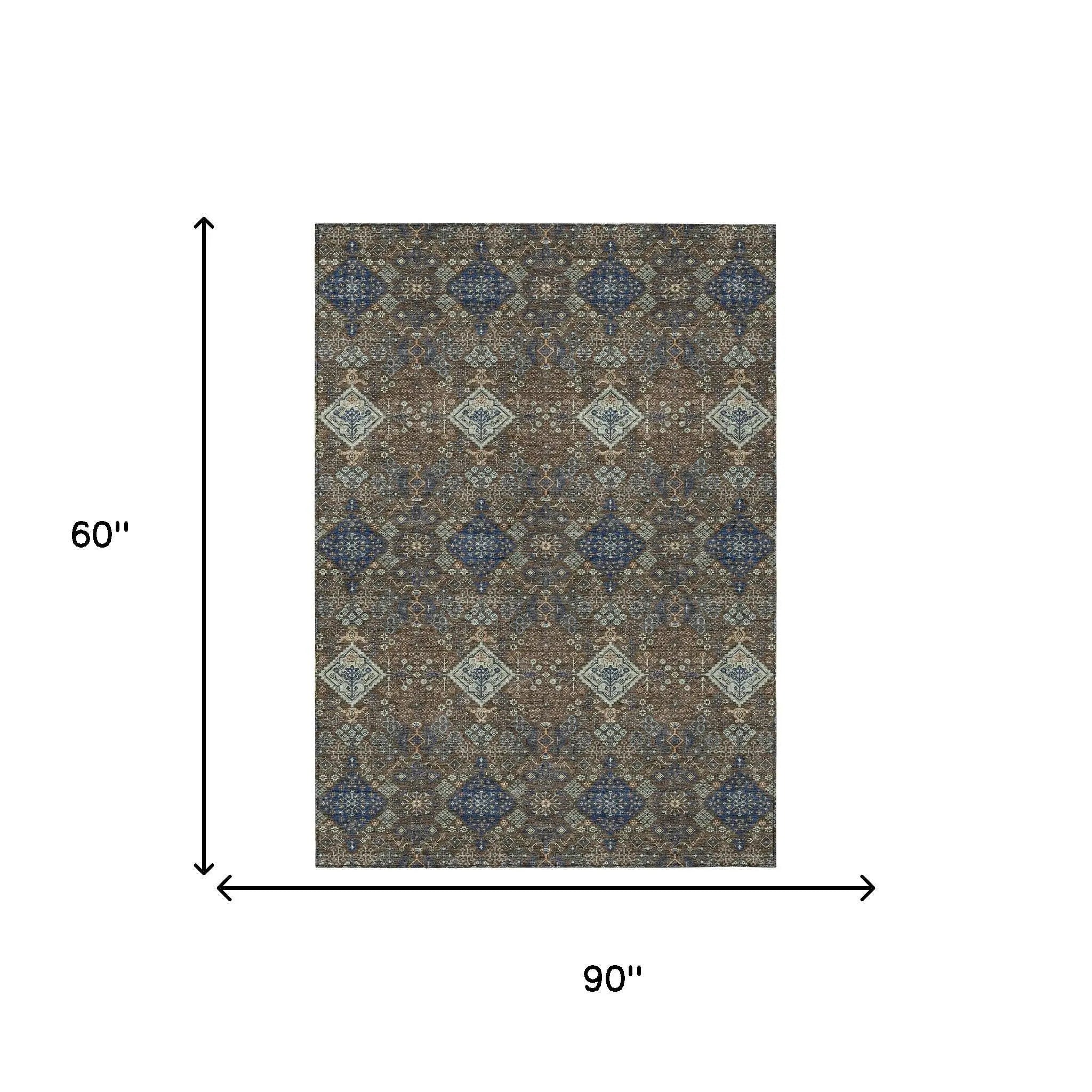 5' X 8' Chocolate And Brown Geometric Washable Indoor Outdoor Area Rug Homeroots Outdoor