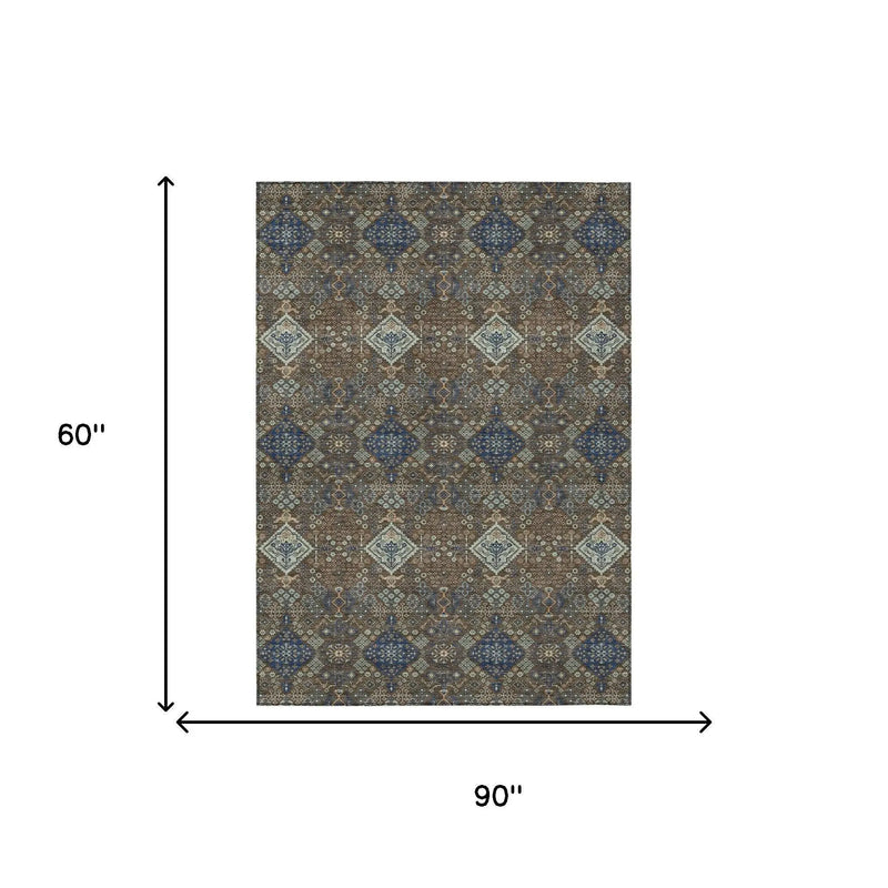 5' X 8' Chocolate And Brown Geometric Washable Indoor Outdoor Area Rug Homeroots Outdoor