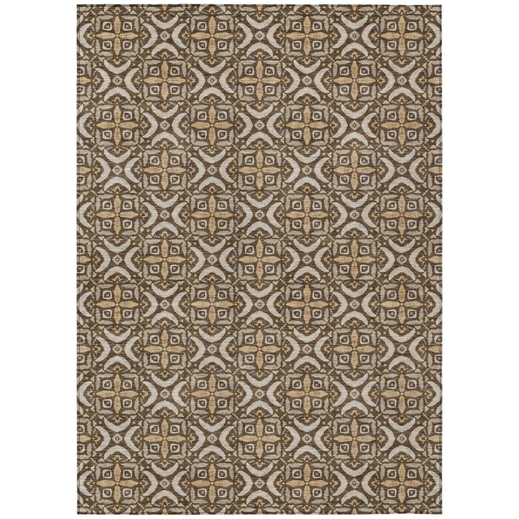 5' X 8' Chocolate And Brown Geometric Washable Indoor Outdoor Area Rug Homeroots Outdoor