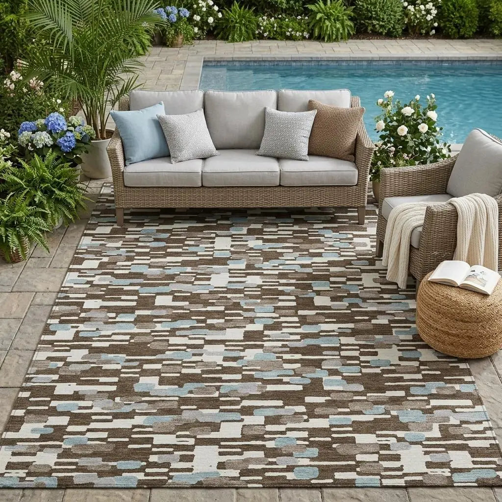 5' X 8' Chocolate And Brown Geometric Washable Indoor Outdoor Area Rug Homeroots Outdoor