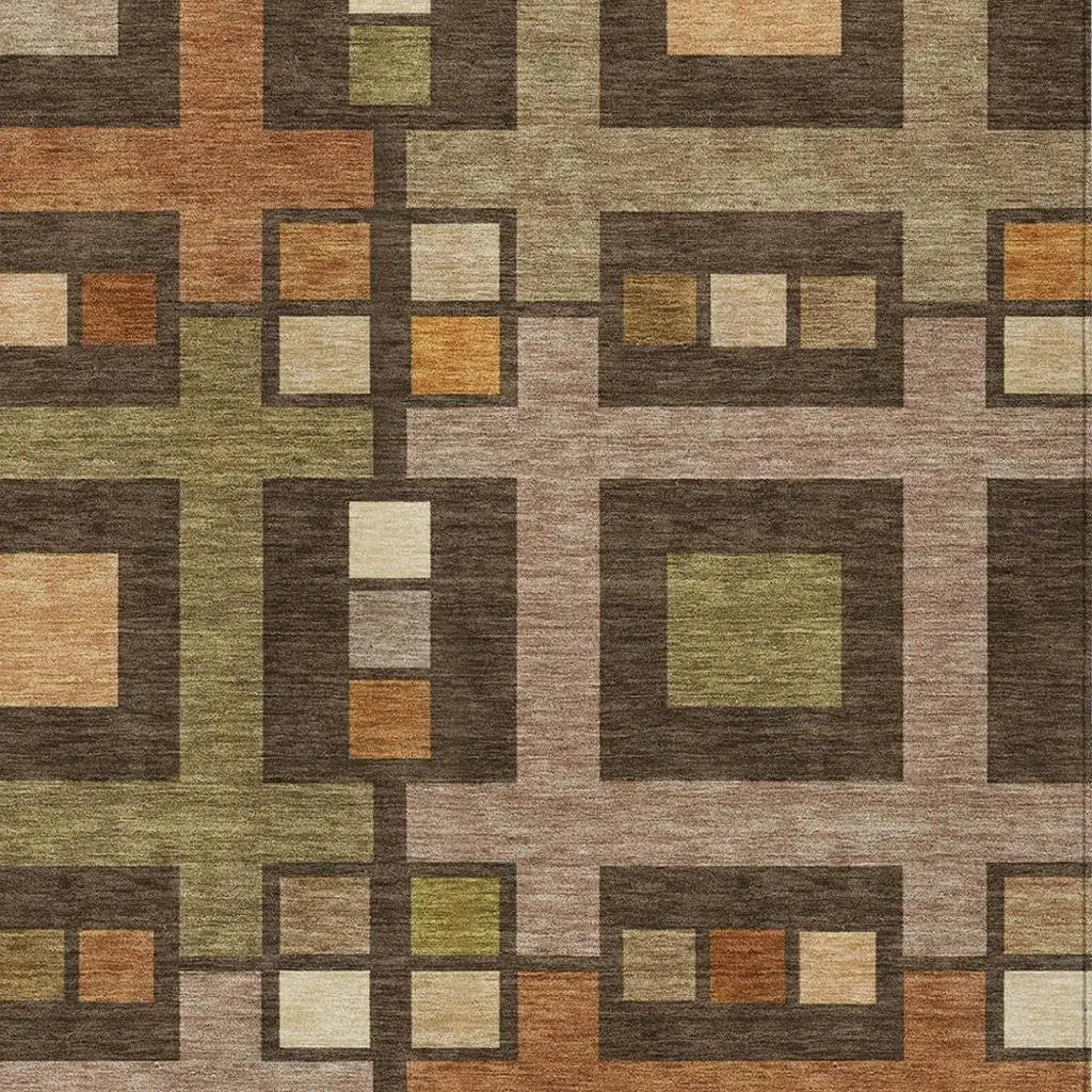 5' X 8' Chocolate And Brown Geometric Washable Indoor Outdoor Area Rug Homeroots Outdoor