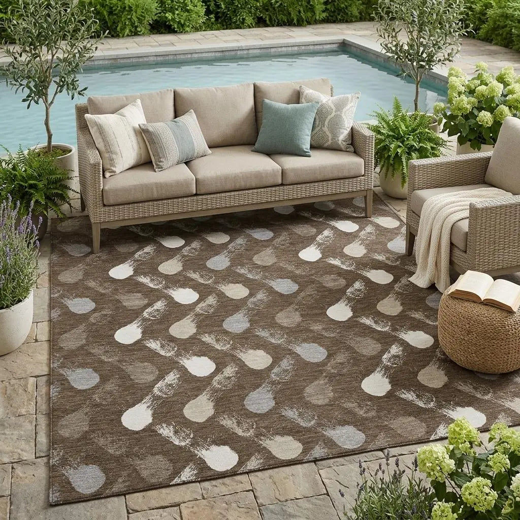 5' X 8' Chocolate And Brown Geometric Washable Indoor Outdoor Area Rug Homeroots Outdoor