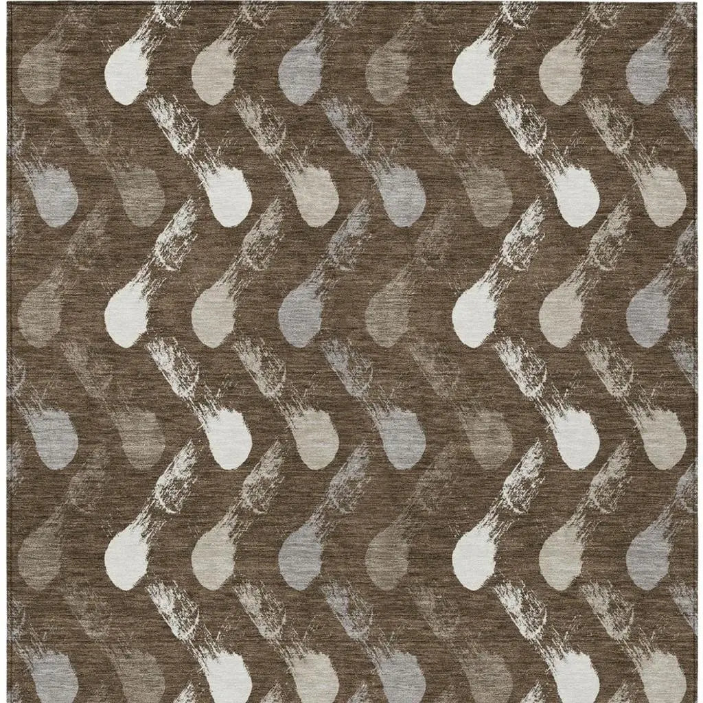 5' X 8' Chocolate And Brown Geometric Washable Indoor Outdoor Area Rug Homeroots Outdoor