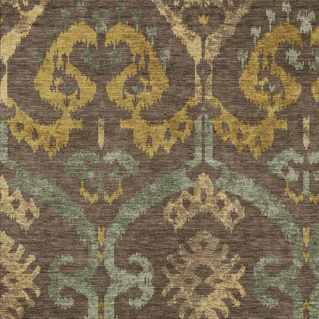 5' X 8' Chocolate And Brown Ikat Washable Indoor Outdoor Area Rug Homeroots Outdoor