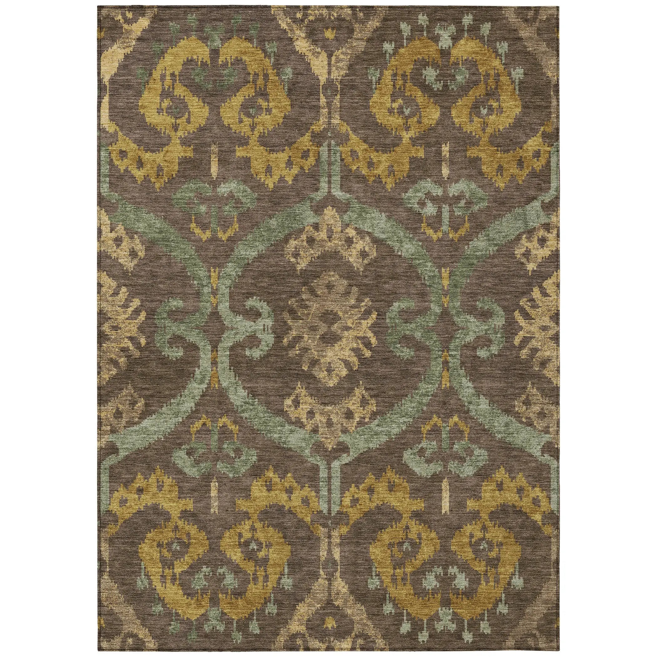 5' X 8' Chocolate And Brown Ikat Washable Indoor Outdoor Area Rug Homeroots Outdoor