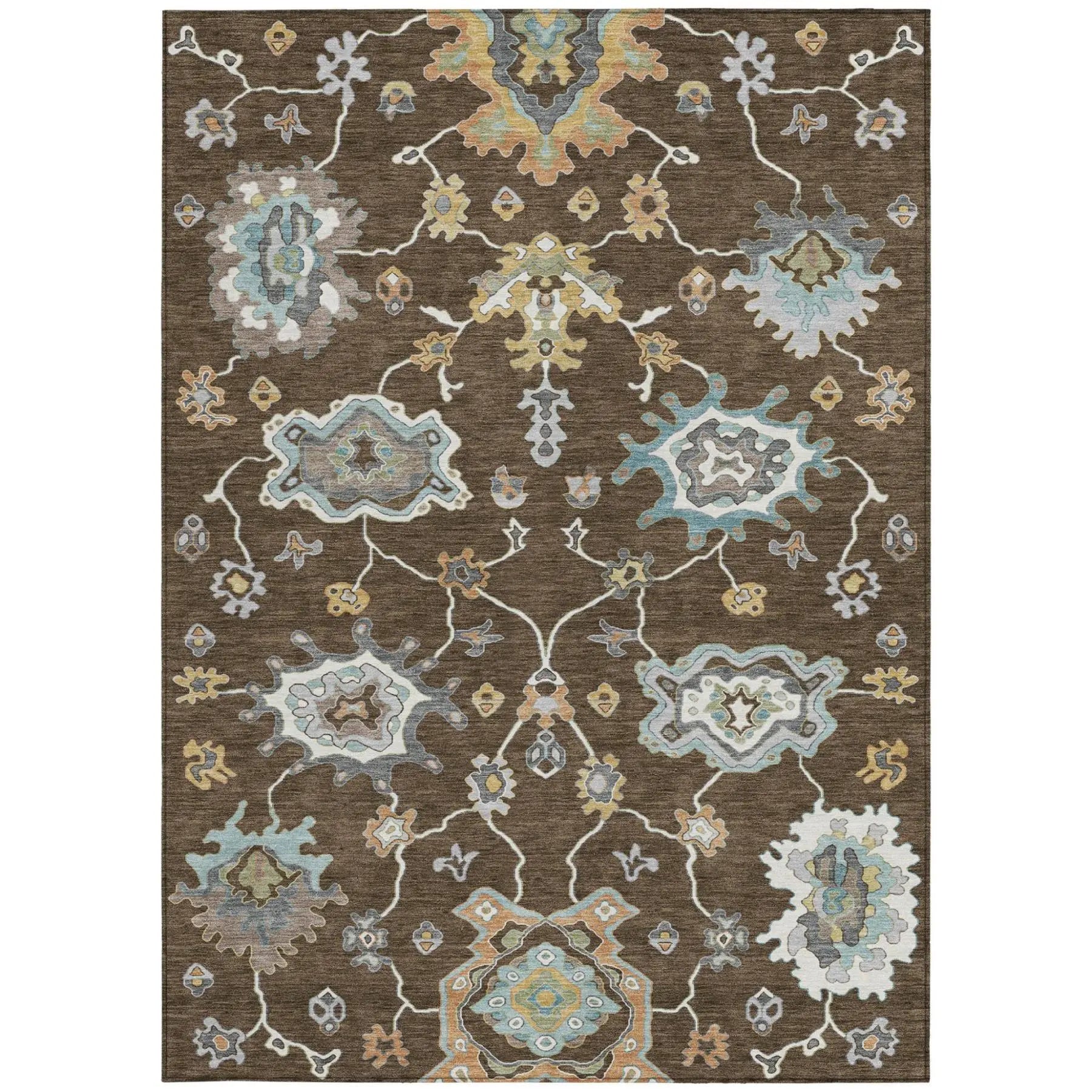 5' X 8' Chocolate And Brown Oriental Washable Indoor Outdoor Area Rug Homeroots Outdoor