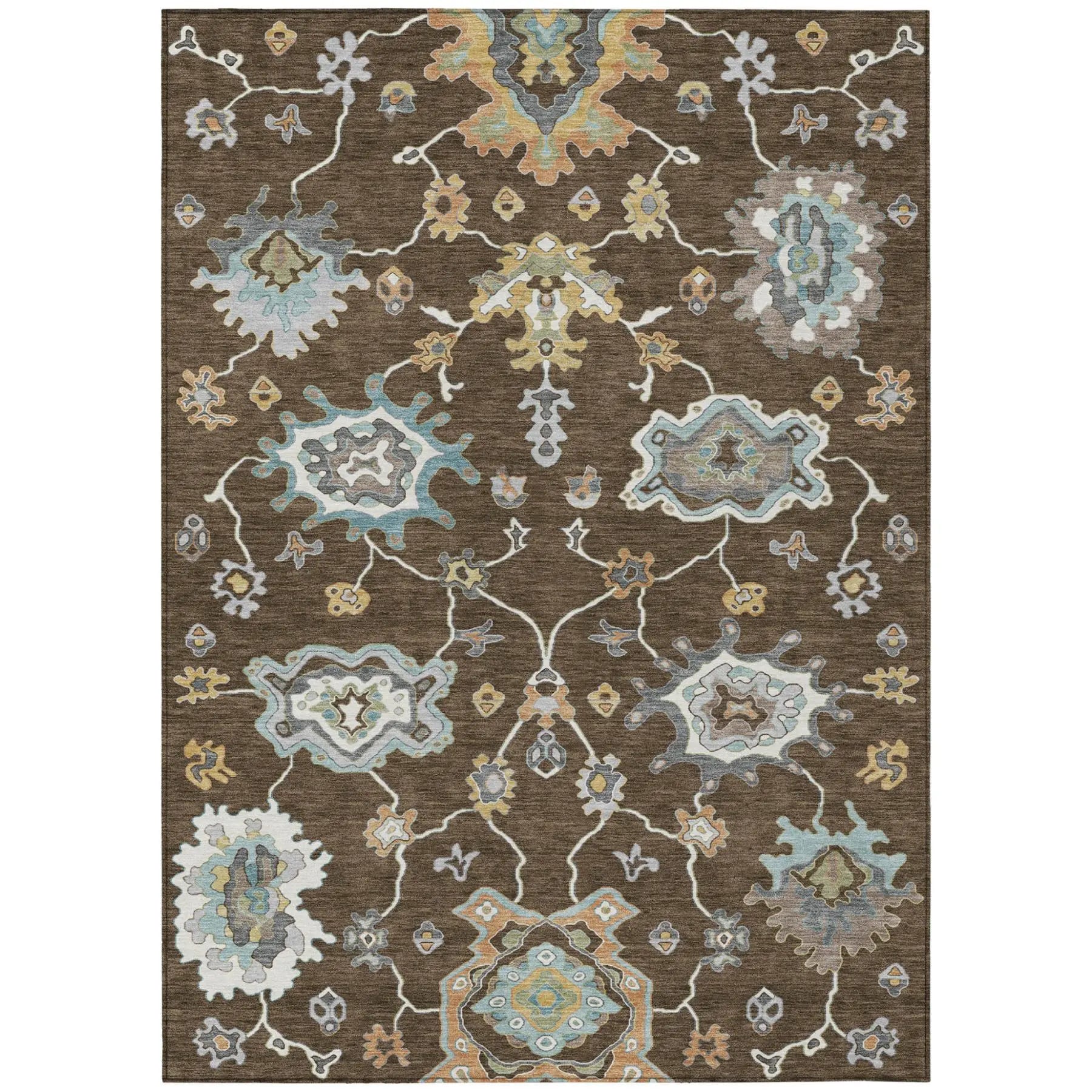 5' X 8' Chocolate And Brown Oriental Washable Indoor Outdoor Area Rug Homeroots Outdoor