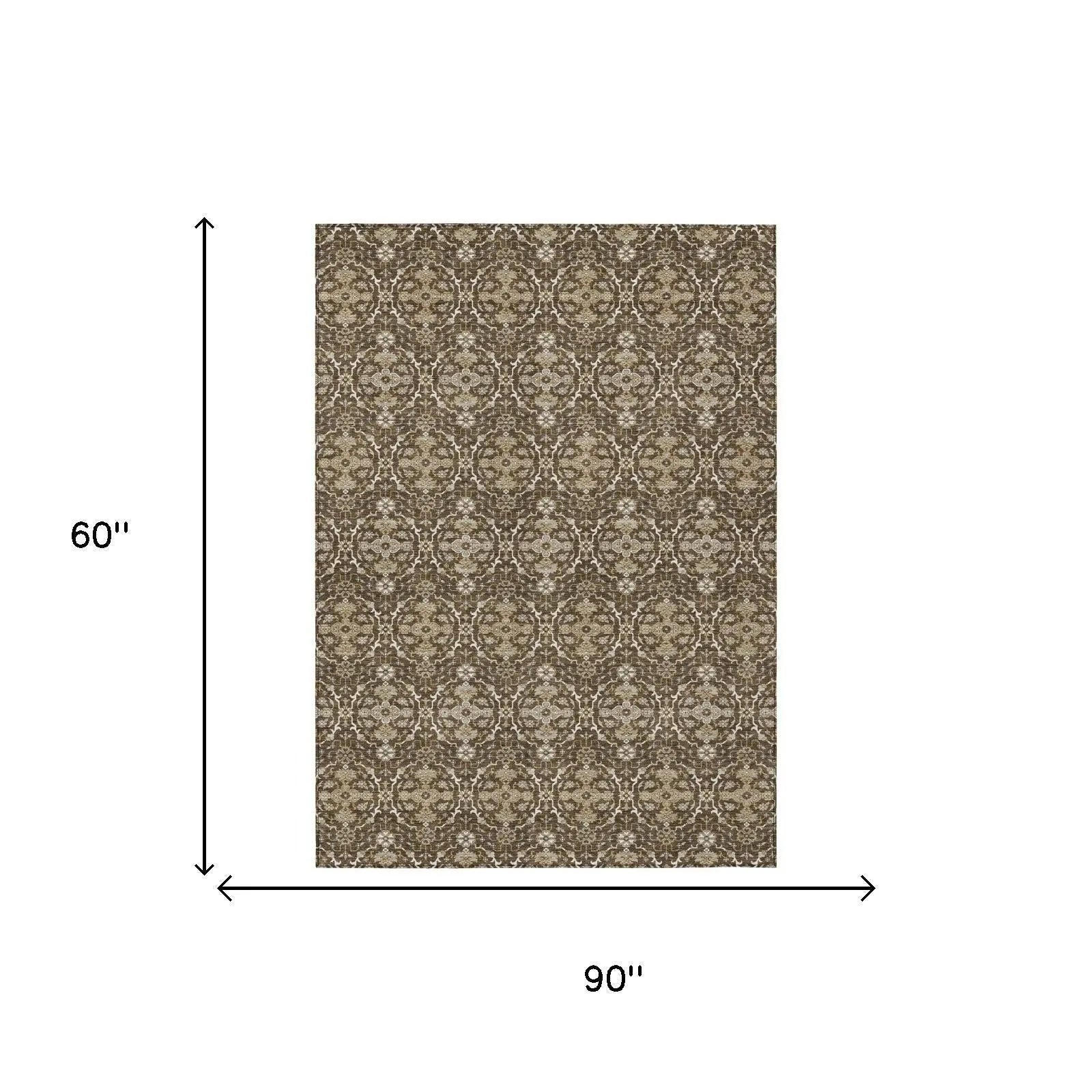 5' X 8' Chocolate And Brown Oriental Washable Indoor Outdoor Area Rug Homeroots Outdoor