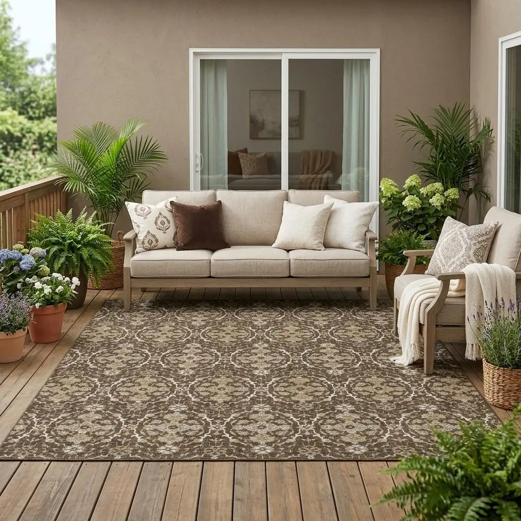 5' X 8' Chocolate And Brown Oriental Washable Indoor Outdoor Area Rug Homeroots Outdoor
