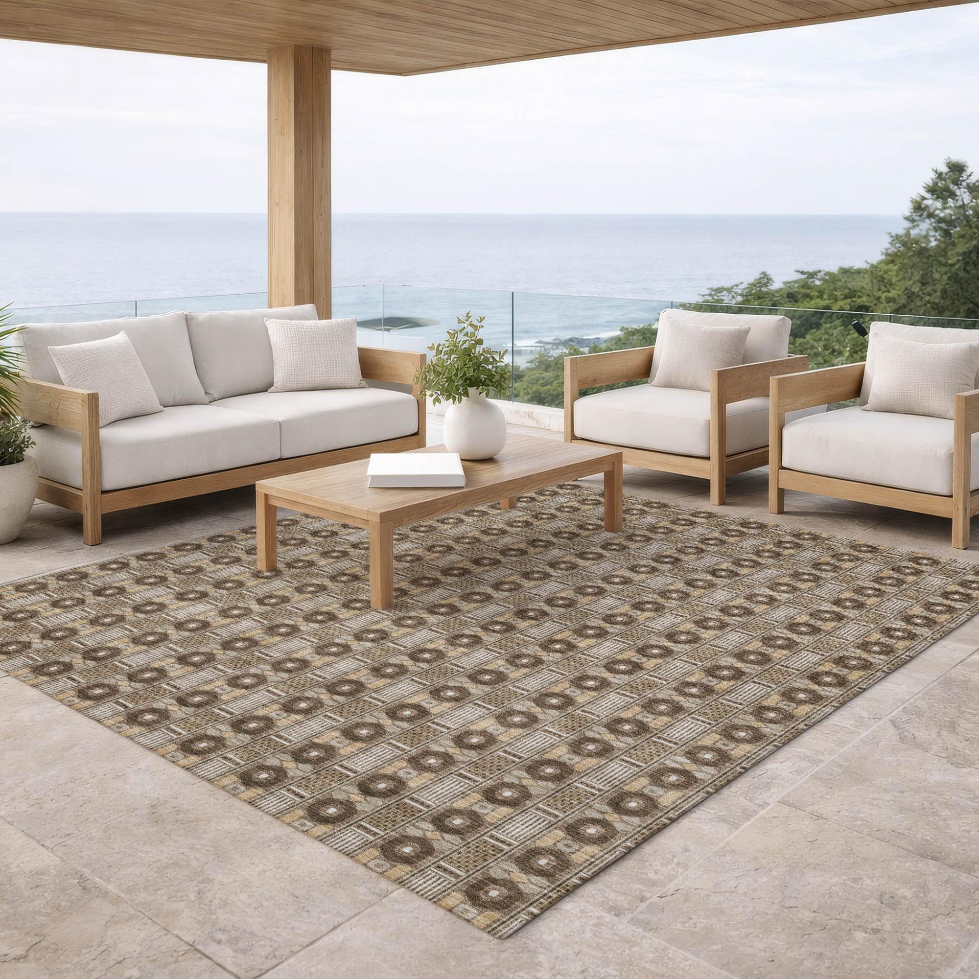 5' X 8' Chocolate And Brown Striped Washable Indoor Outdoor Area Rug Homeroots Outdoor