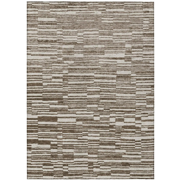 5' X 8' Chocolate And Brown Striped Washable Indoor Outdoor Area Rug Homeroots Outdoor