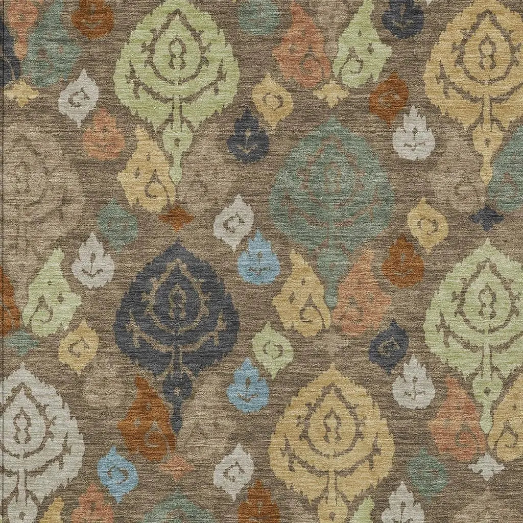 5' X 8' Chocolate And Charcoal Damask Washable Indoor Outdoor Area Rug Homeroots Outdoor