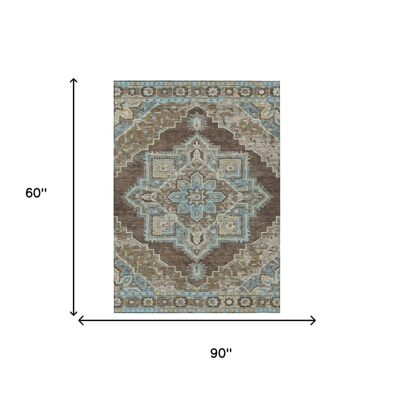 5' X 8' Chocolate And Coffee Oriental Washable Indoor Outdoor Area Rug Homeroots Outdoor