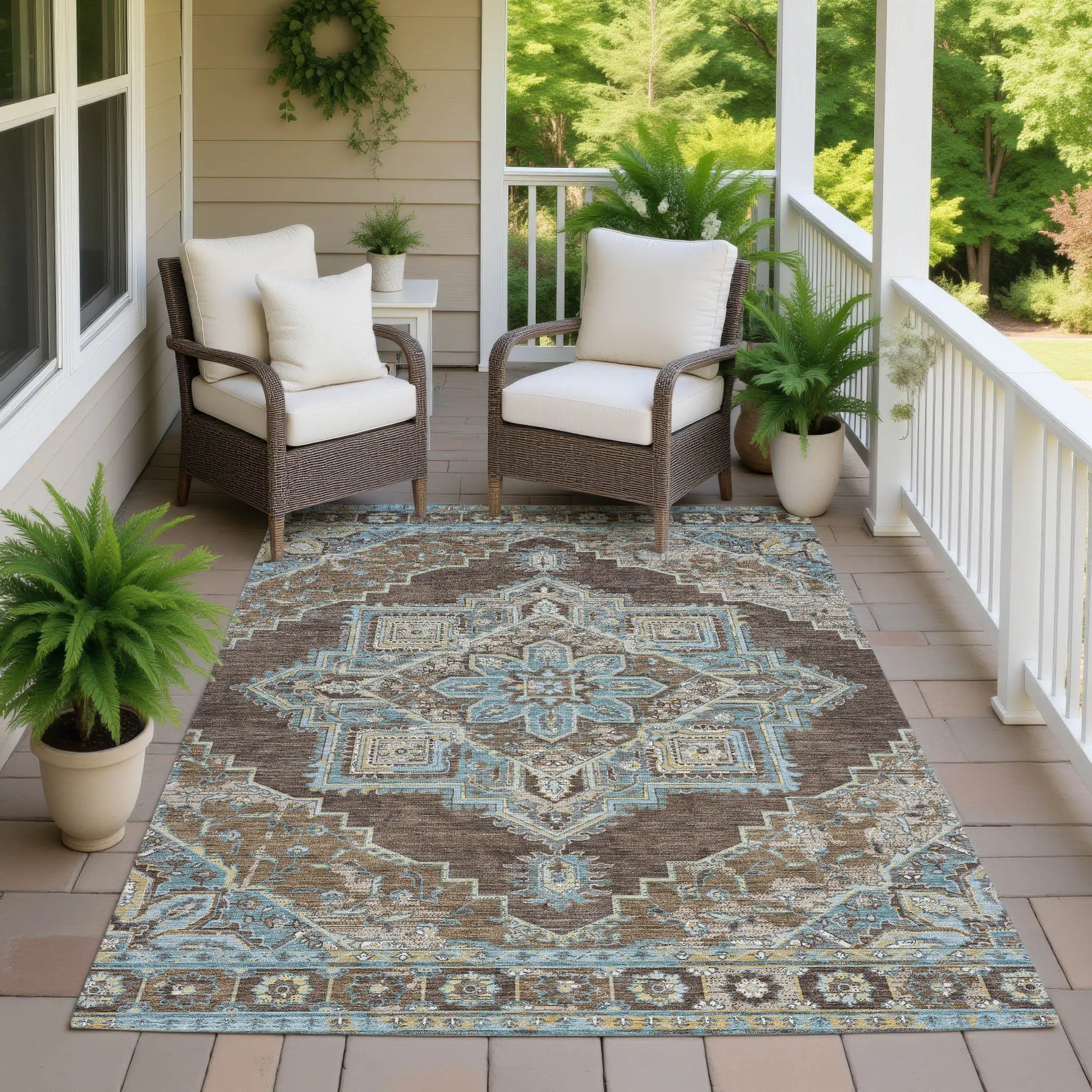 5' X 8' Chocolate And Coffee Oriental Washable Indoor Outdoor Area Rug Homeroots Outdoor