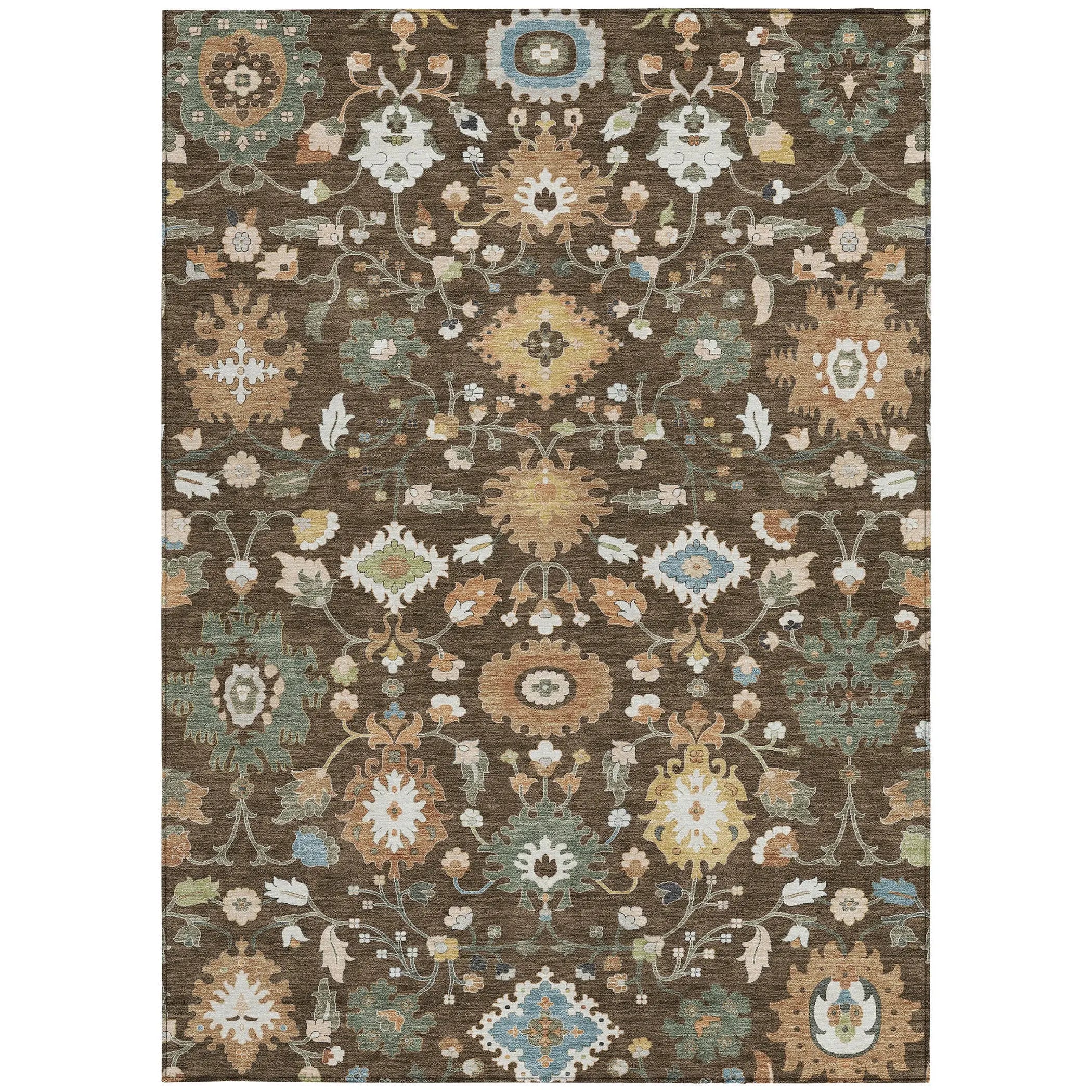5' X 8' Chocolate And Copper Floral Medallion Washable Indoor Outdoor Area Rug Homeroots Outdoor