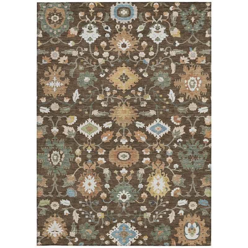 5' X 8' Chocolate And Copper Floral Medallion Washable Indoor Outdoor Area Rug Homeroots Outdoor