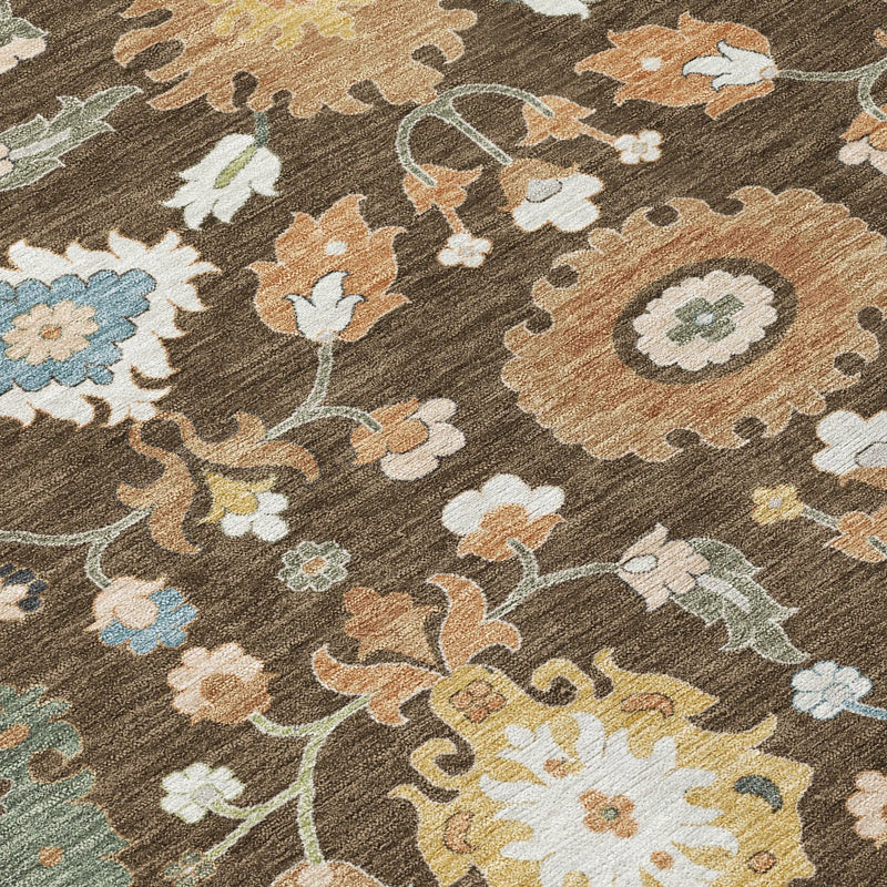 5' X 8' Chocolate And Copper Floral Medallion Washable Indoor Outdoor Area Rug Homeroots Outdoor