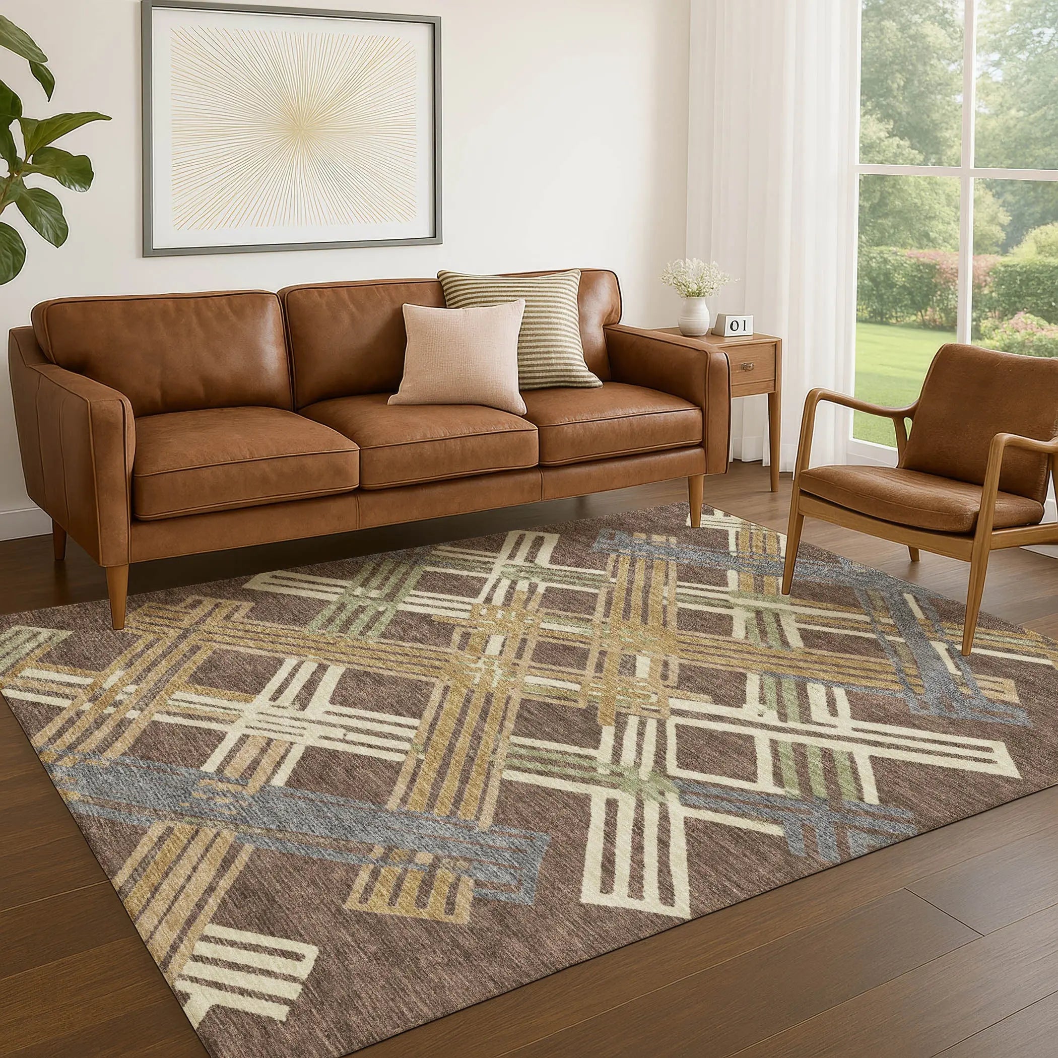 5' X 8' Chocolate And Gold Geometric Washable Indoor Outdoor Area Rug Homeroots Outdoor