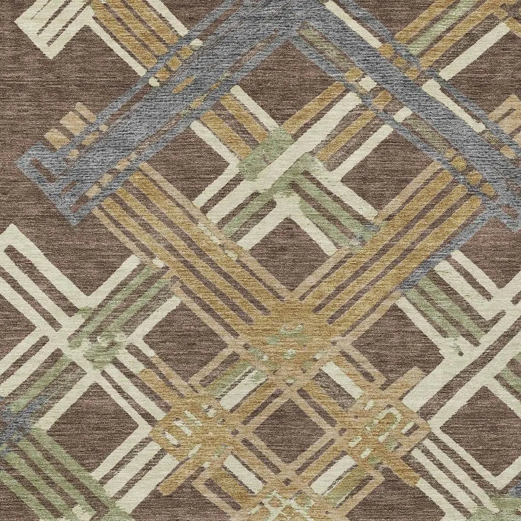 5' X 8' Chocolate And Gold Geometric Washable Indoor Outdoor Area Rug Homeroots Outdoor