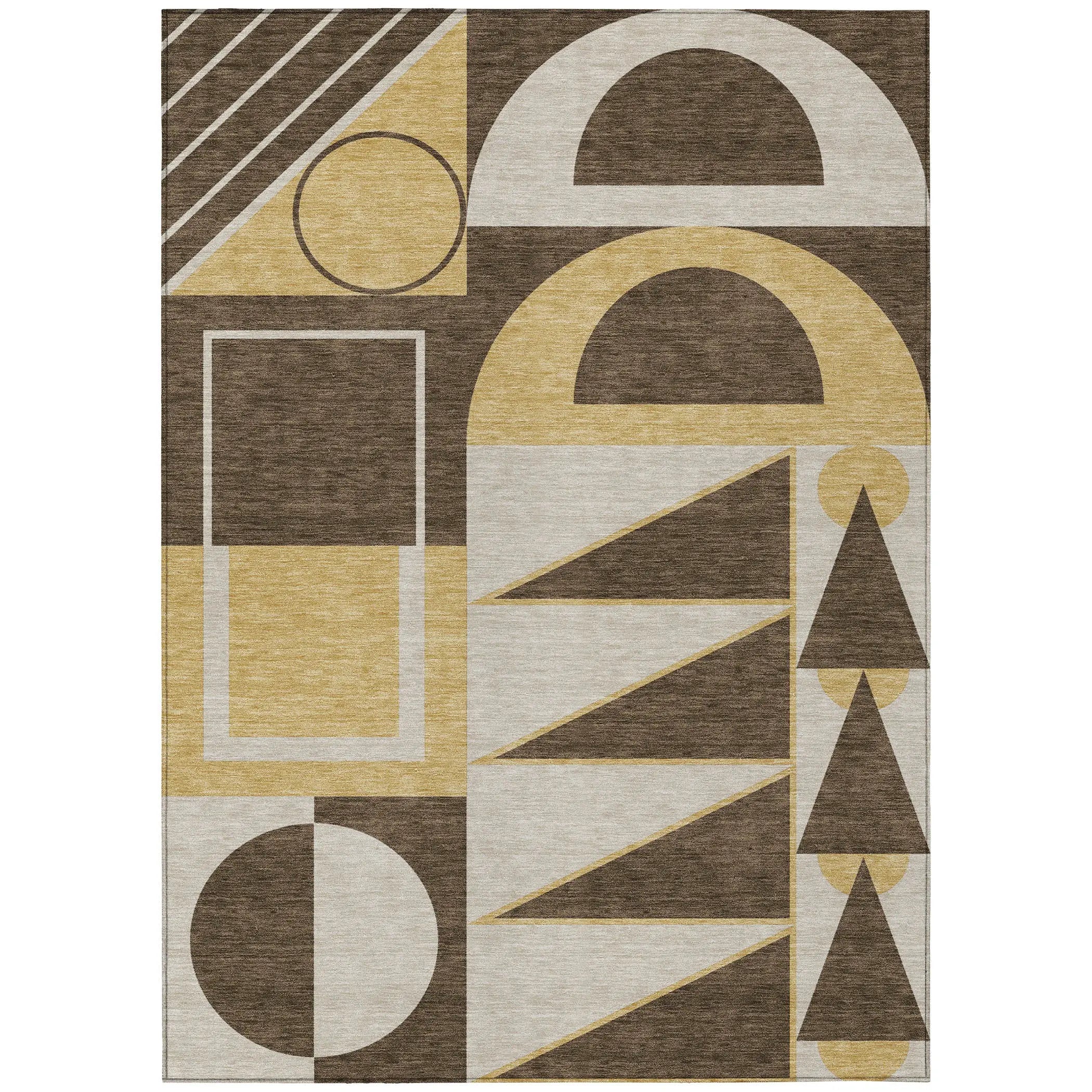 5' X 8' Chocolate And Gold Geometric Washable Indoor Outdoor Area Rug Homeroots Outdoor
