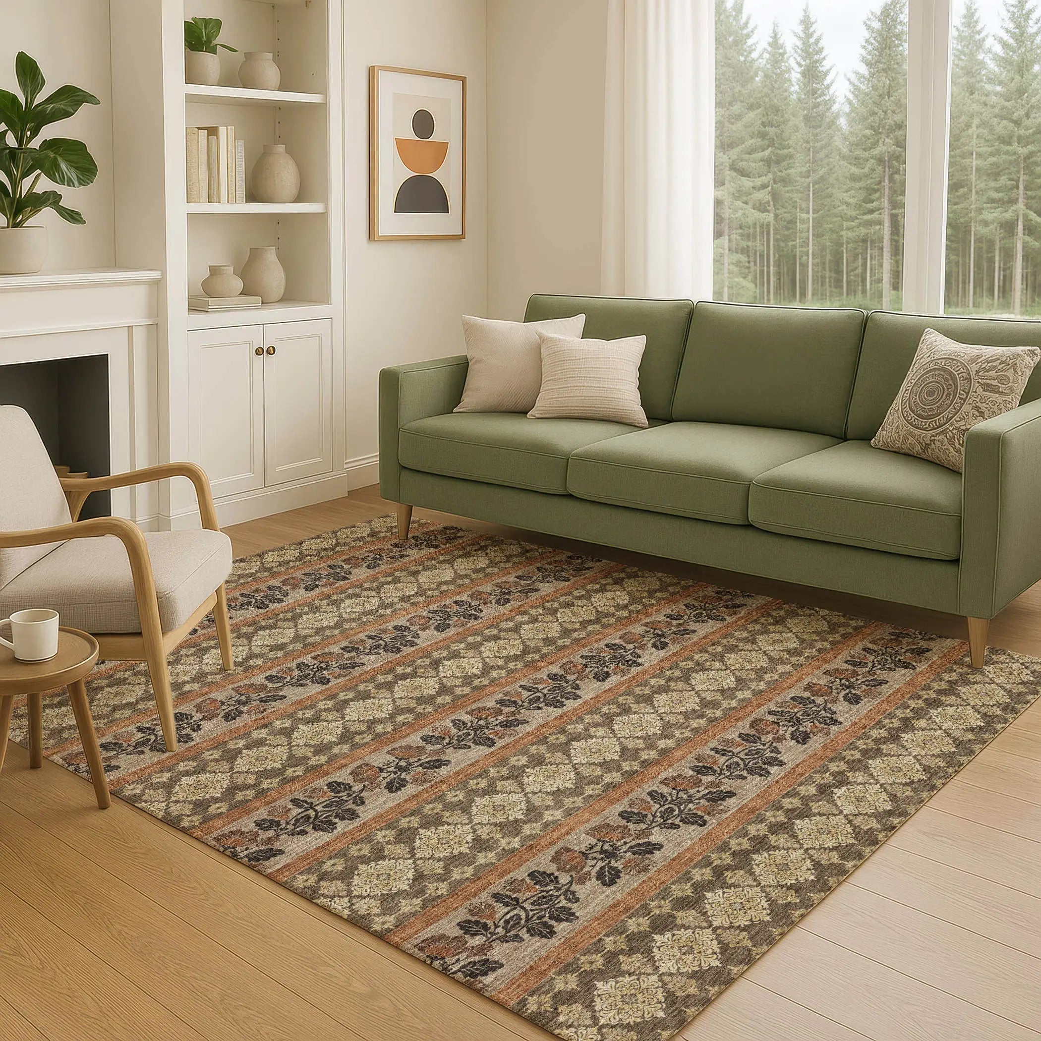 5' X 8' Chocolate And Gold Striped Washable Indoor Outdoor Area Rug Homeroots Outdoor