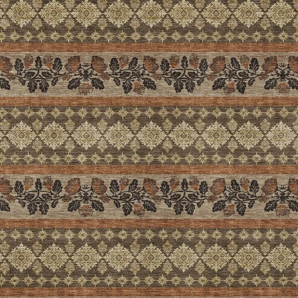 5' X 8' Chocolate And Gold Striped Washable Indoor Outdoor Area Rug Homeroots Outdoor