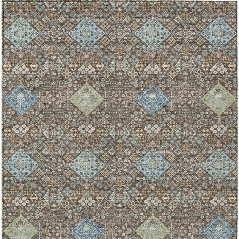 5' X 8' Chocolate And Green Oriental Washable Indoor Outdoor Area Rug Homeroots Outdoor