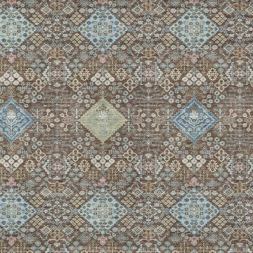 5' X 8' Chocolate And Green Oriental Washable Indoor Outdoor Area Rug Homeroots Outdoor