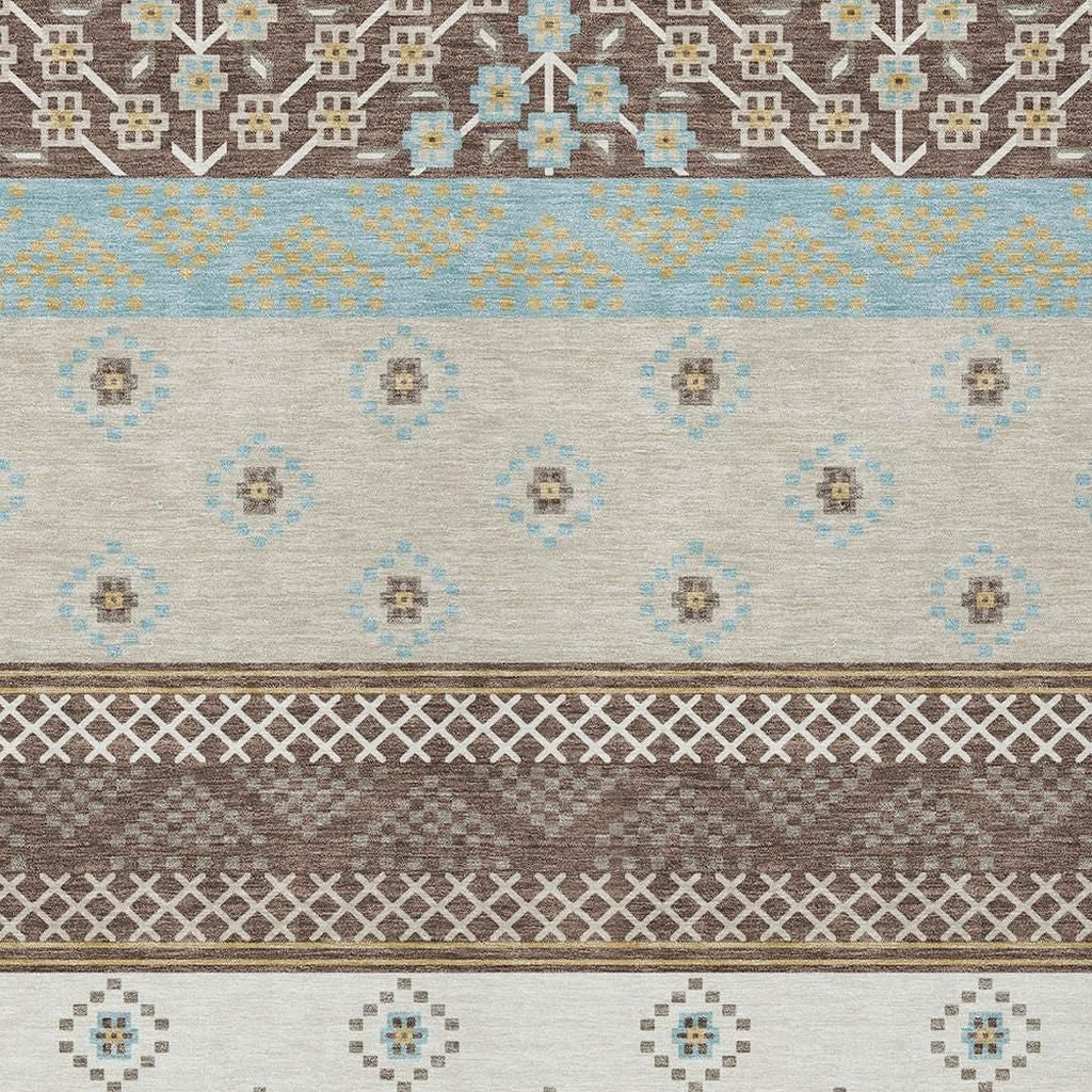 5' X 8' Chocolate And Green Striped Washable Indoor Outdoor Area Rug Homeroots Outdoor
