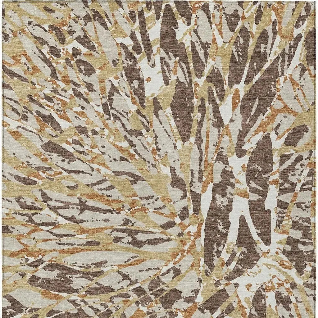 5' X 8' Chocolate And Ivory Abstract Washable Indoor Outdoor Area Rug Homeroots Outdoor
