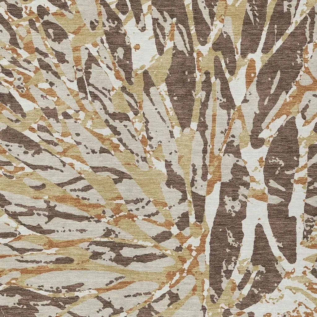 5' X 8' Chocolate And Ivory Abstract Washable Indoor Outdoor Area Rug Homeroots Outdoor