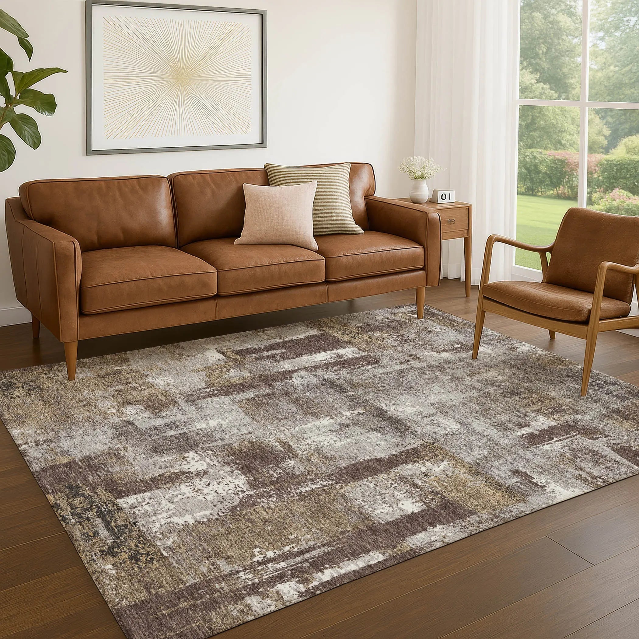5' X 8' Chocolate And Ivory Abstract Washable Indoor Outdoor Area Rug Homeroots Outdoor